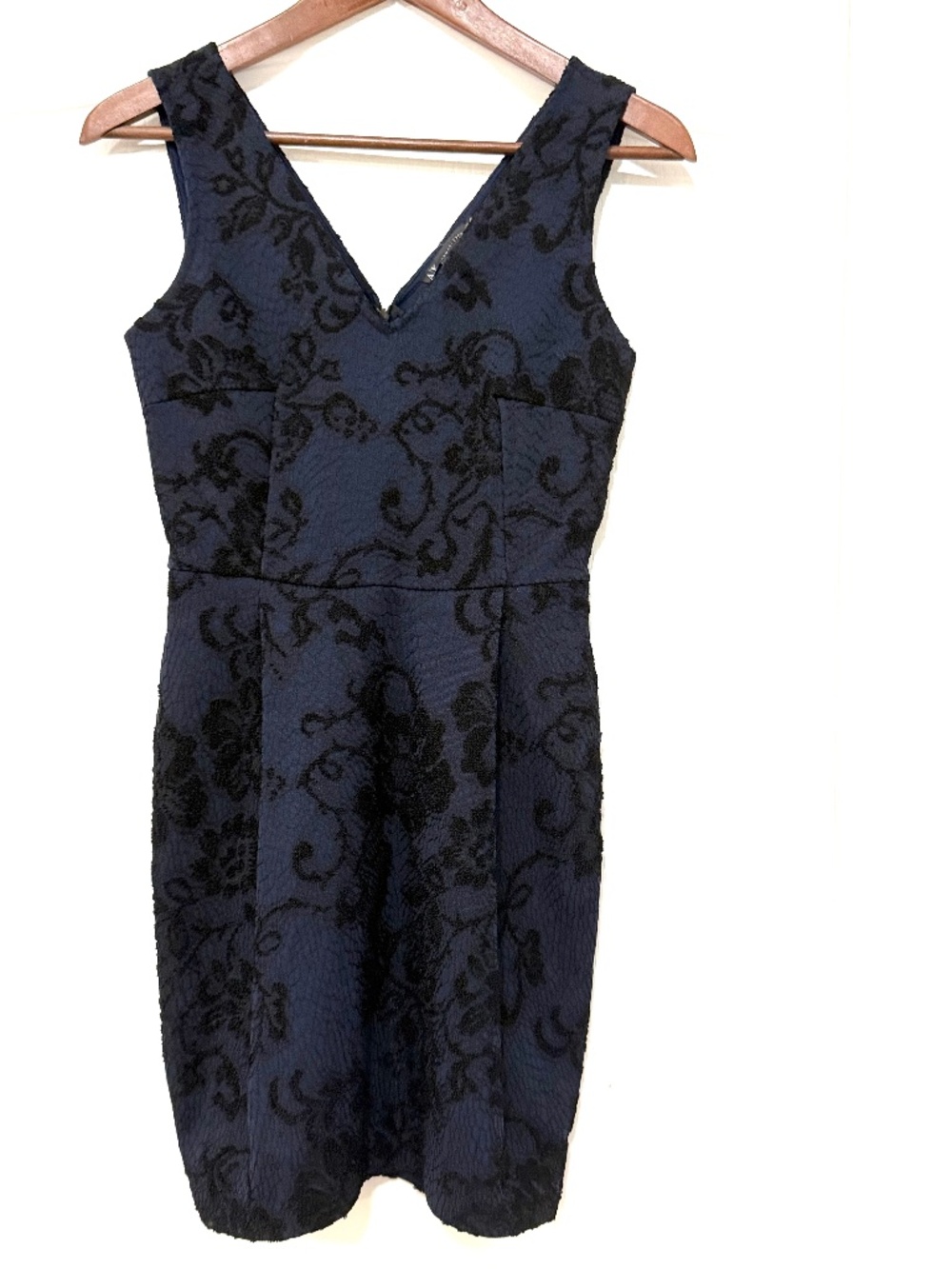Armani Exchange Navy & Black Floral Jacquard V-Neck Mini Dress - Size XS